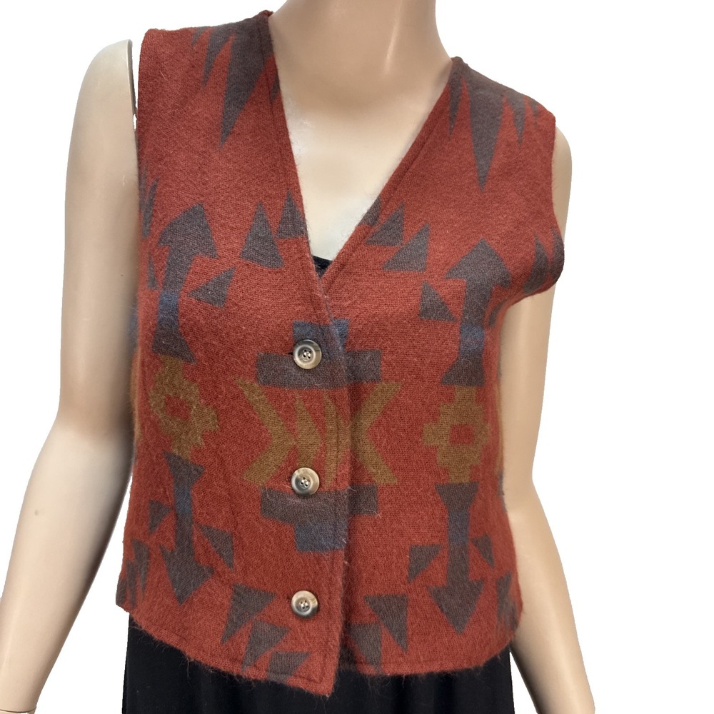 Roper Vintage Red Southwest Felt Button Vest Size S‎ Western Boho V-Neck Lined